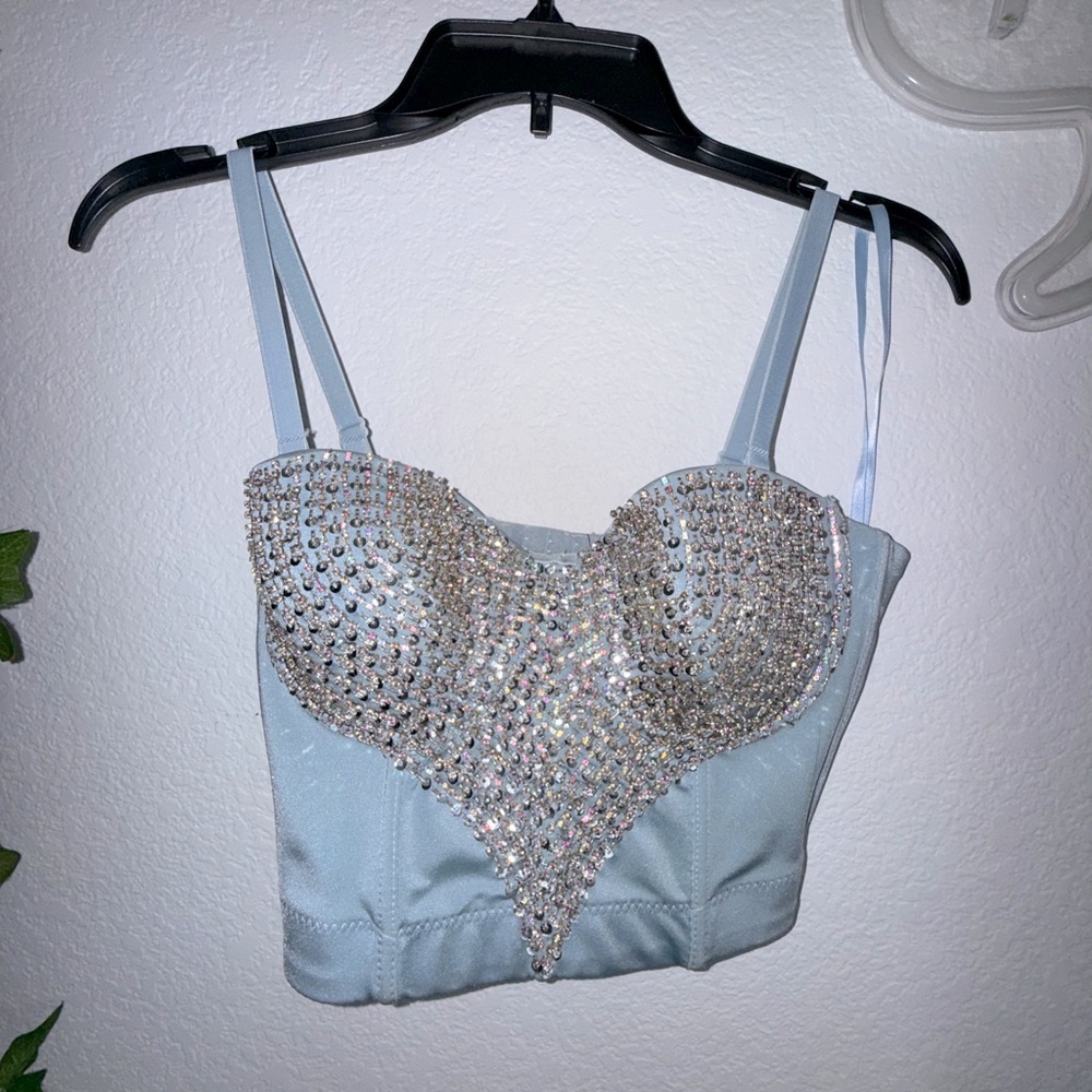 Fashion Nova Light Blue Bedazzled heart Bustier – Size M (NWT)